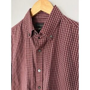 Banana Republic Mens Medium Burgundy Plaid Cotton Button Down Shirt Long Sleeve